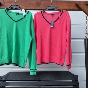 Nautica V-Neck Sweaters Green and Pink